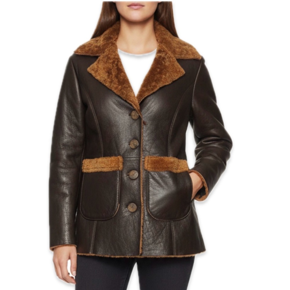 Brown Genuine Leather Shearling Jacket